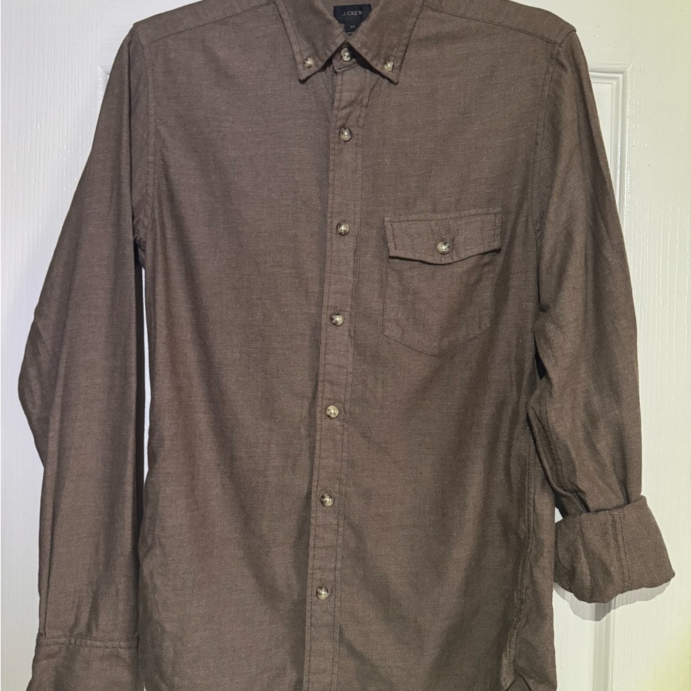 J. Crew Twill Men's Dark Brown Casual Button-Down Shirt Slim Fit XS